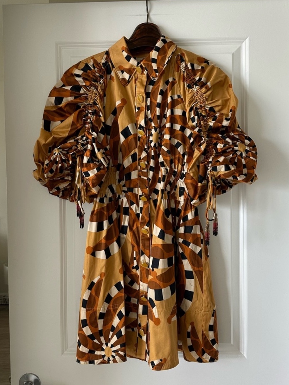 Farm Rio Beige Bananada Ruttan Down Mini Dress - Picture 3 of 10